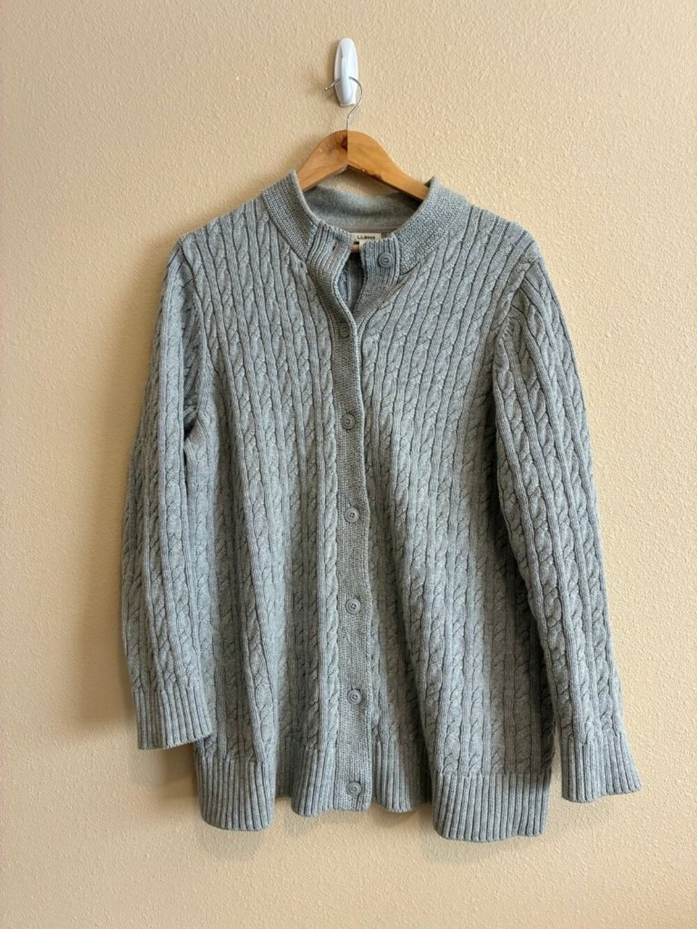 LL Bean Women's Gray Cable Knit Button Front Cardigan Sweater 1X
